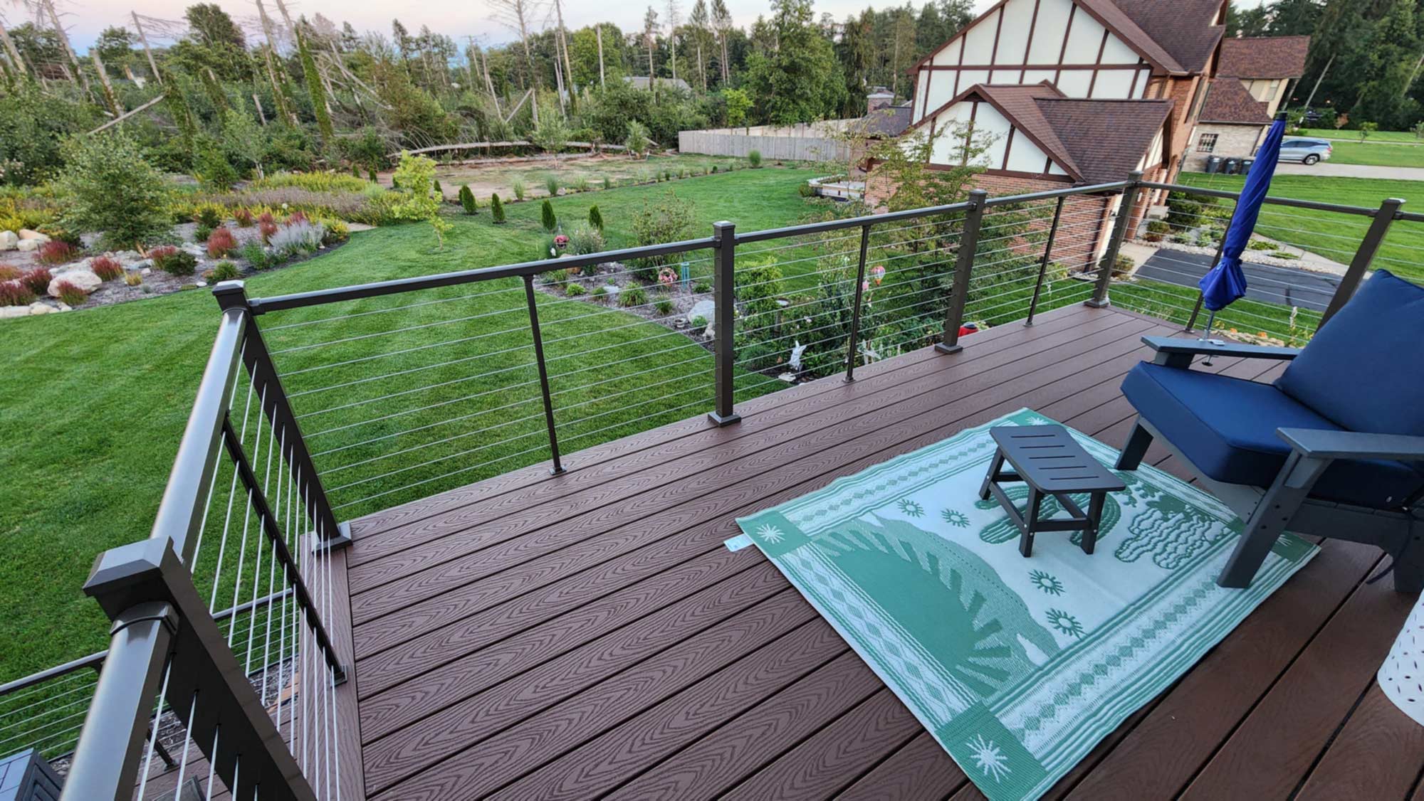 view of back yard from new deck